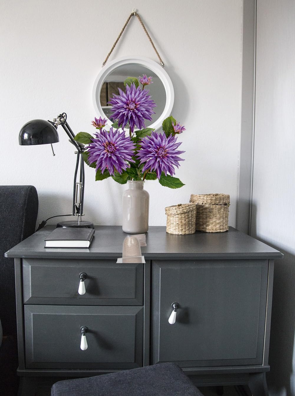 3Pcs Purple Artificial Dahlia Flowers 295 Inch Bouquets