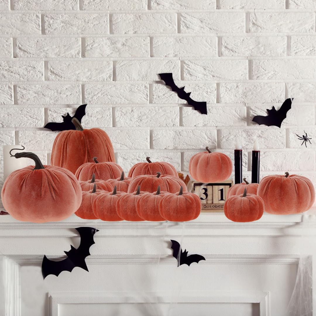 16Pcs Artificial Velvet Pumpkins Halloween Autumn Decor Thanksgiving Centerpiece