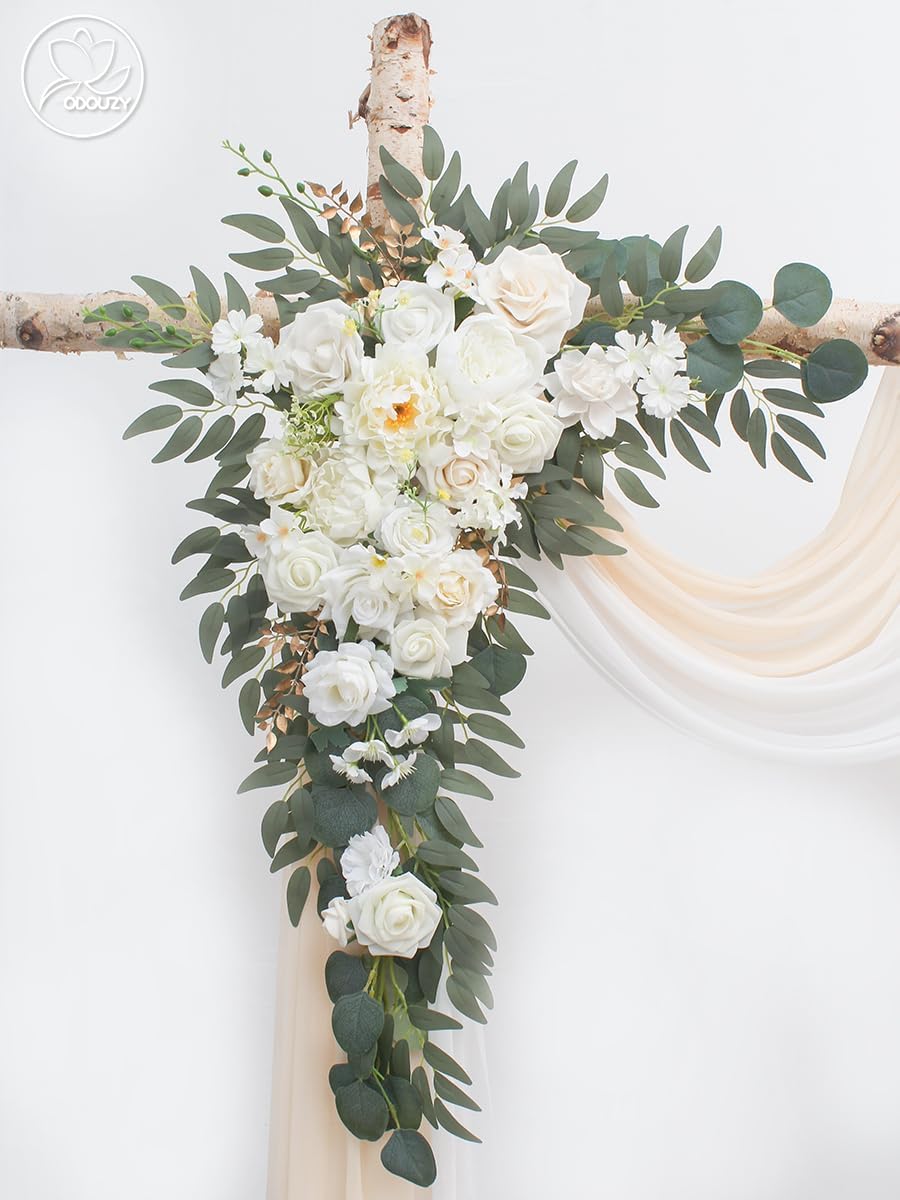 Odouzy Wedding Arch with Artificial Flowers and Drapes Set of 4