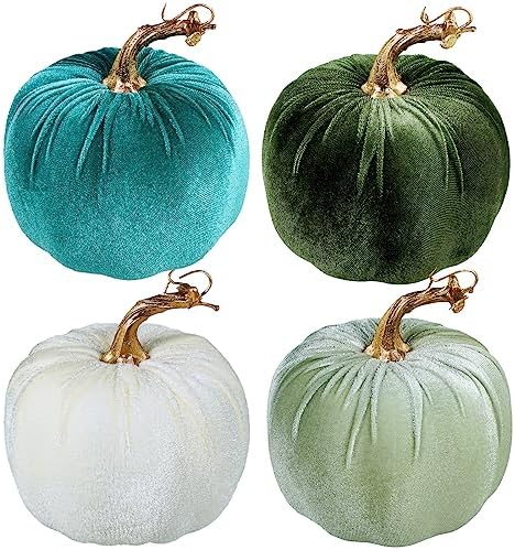 Winlyn 4 Pcs Assorted Velvet Pumpkins Decor