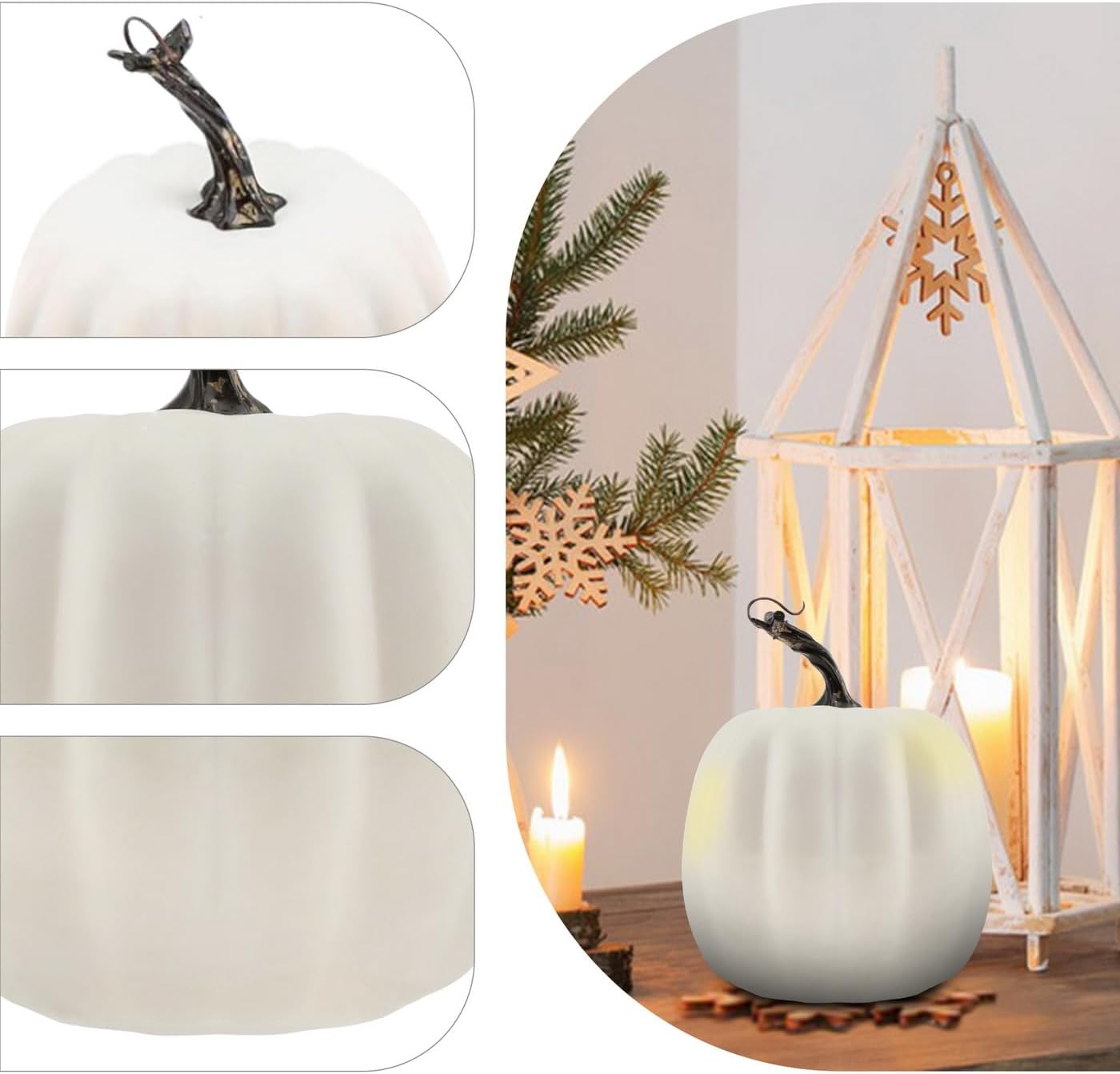 Woration 5 Inch Artificial White Pumpkin Halloween Decoration
