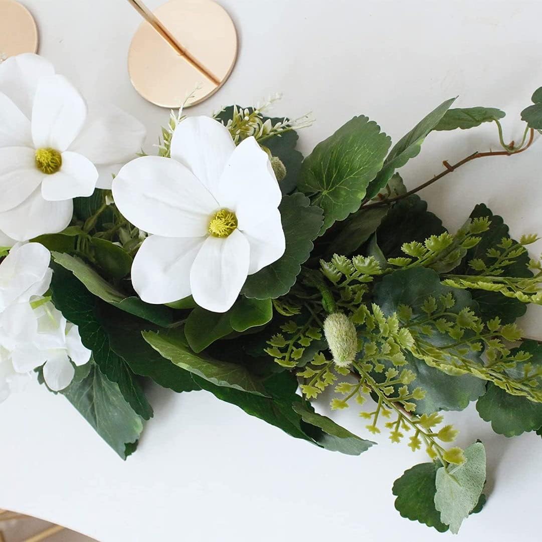Veesper 295 Inch Artificial White Magnolia Flower Garland Wreath