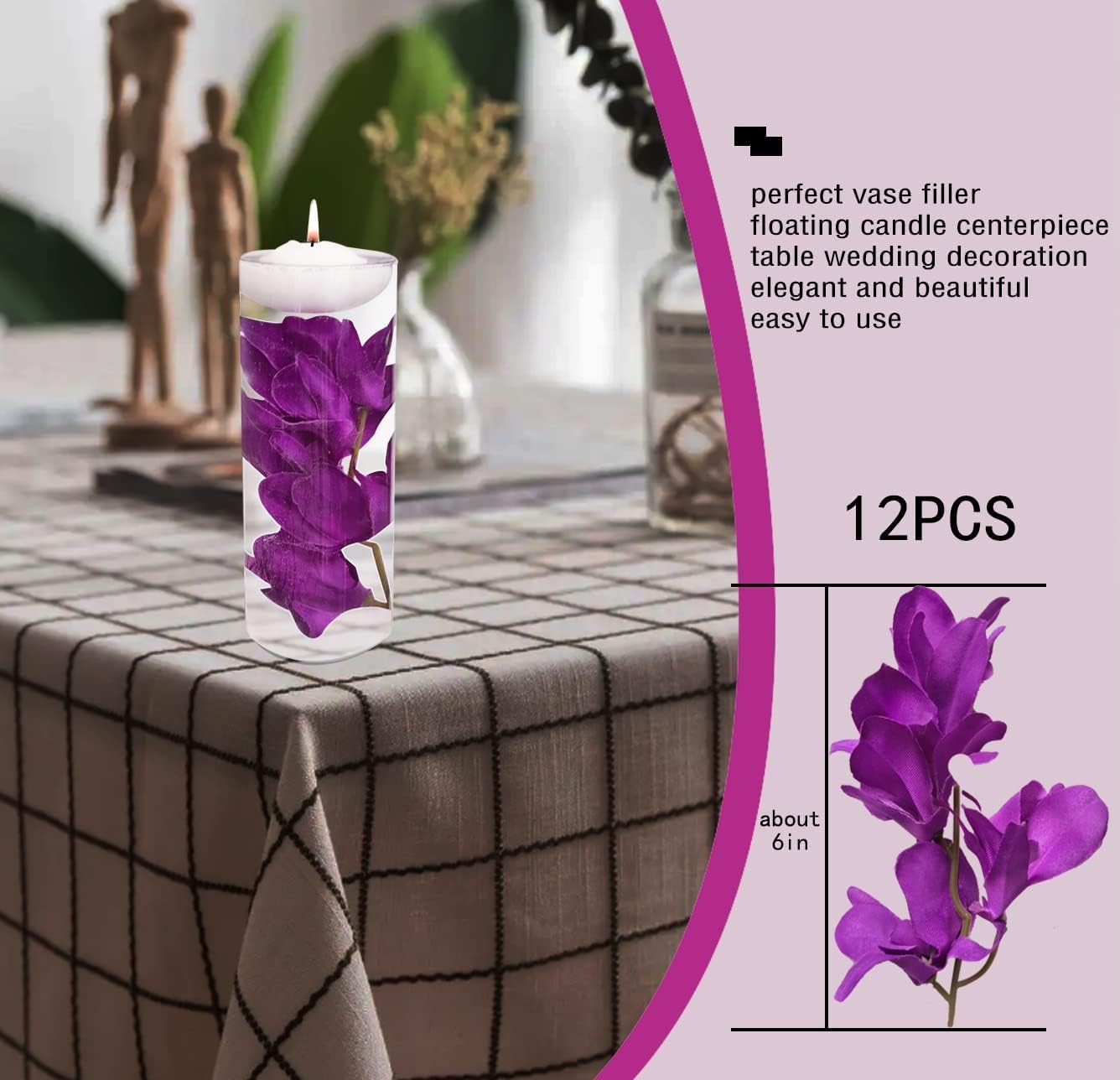 12 Pcs Purple Artificial Orchid Flowers for Floating Candle Centerpieces