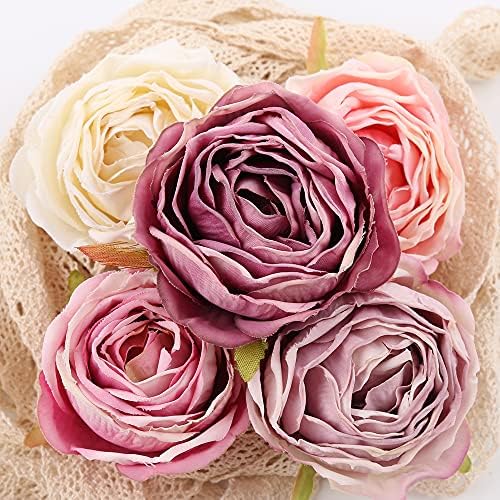 IPOPU Purple and Light Pink Dried Silk Roses 25PCS