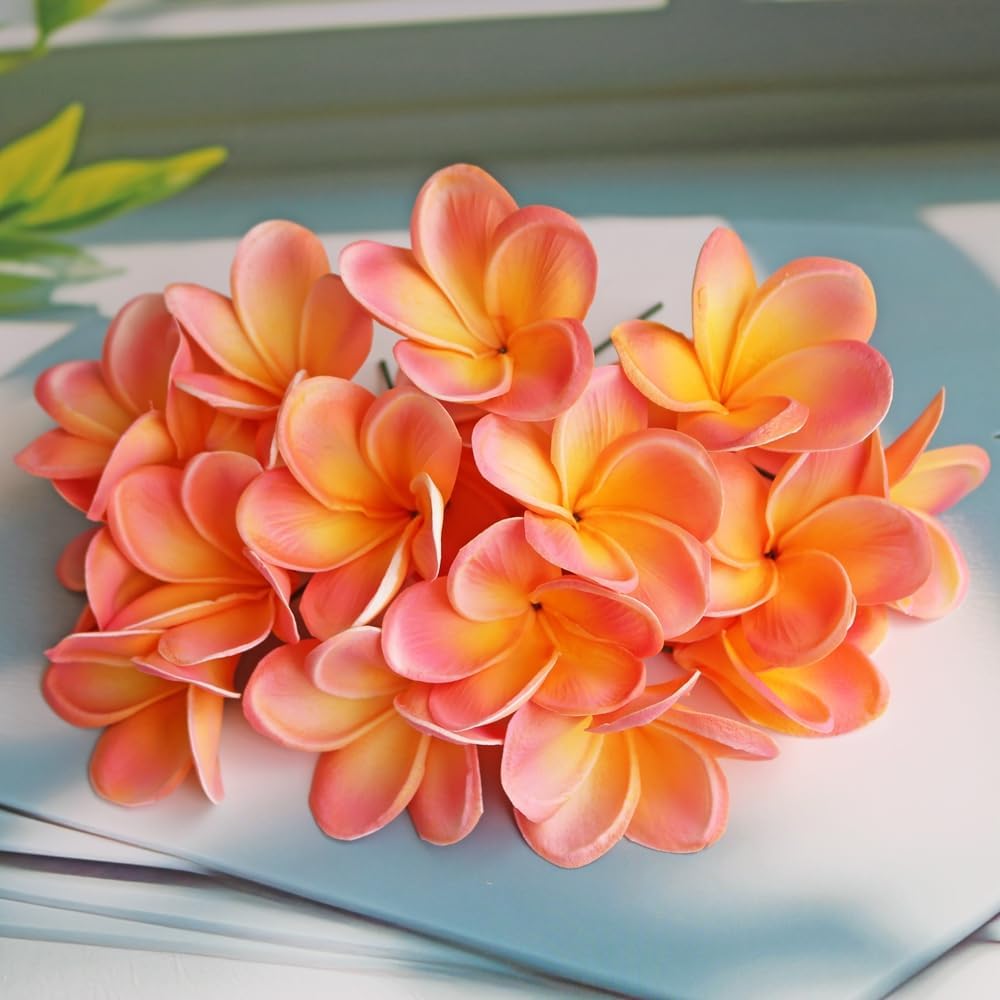 10PCS Real Touch Artificial Plumeria Flowers with Stem Apricot