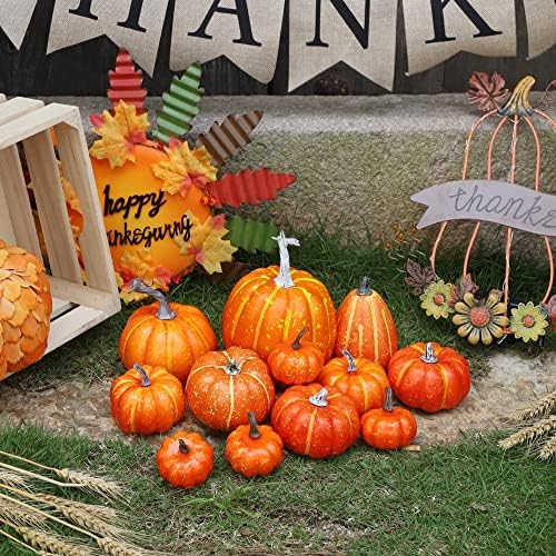 Winemana 12 Pcs Artificial Orange Pumpkins Fall Halloween Decor