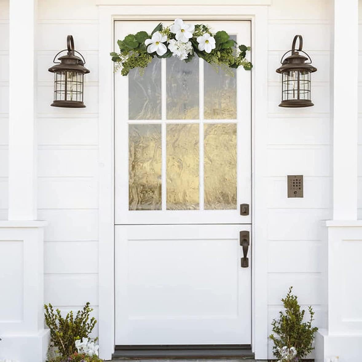 Veesper 295 Inch Artificial White Magnolia Flower Garland Wreath