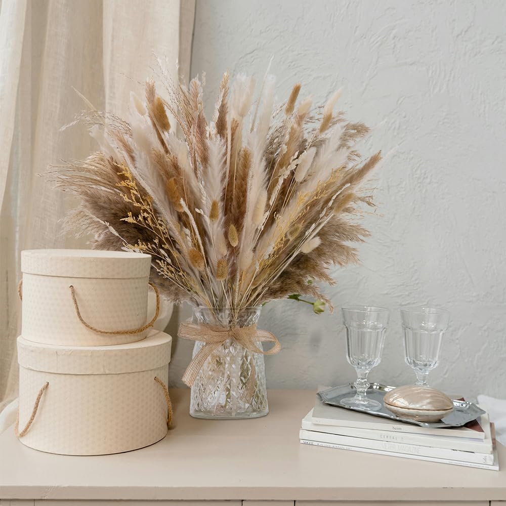 106pcs Dried Pampas Grass Bouquet with Vase