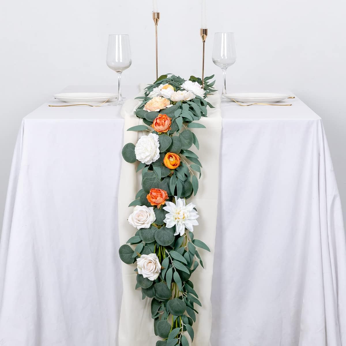 Kisflower 5 Pack Green Eucalyptus Garland with Willow Leaves