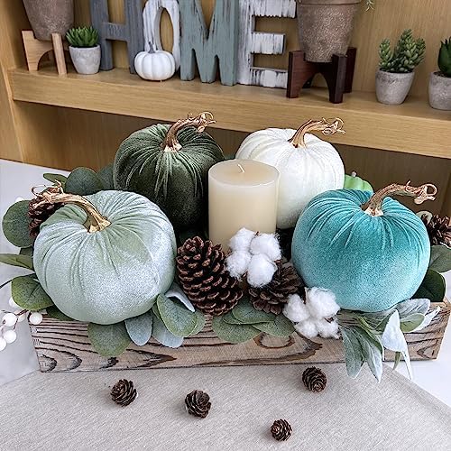 Winlyn 4 Pcs Assorted Velvet Pumpkins Decor