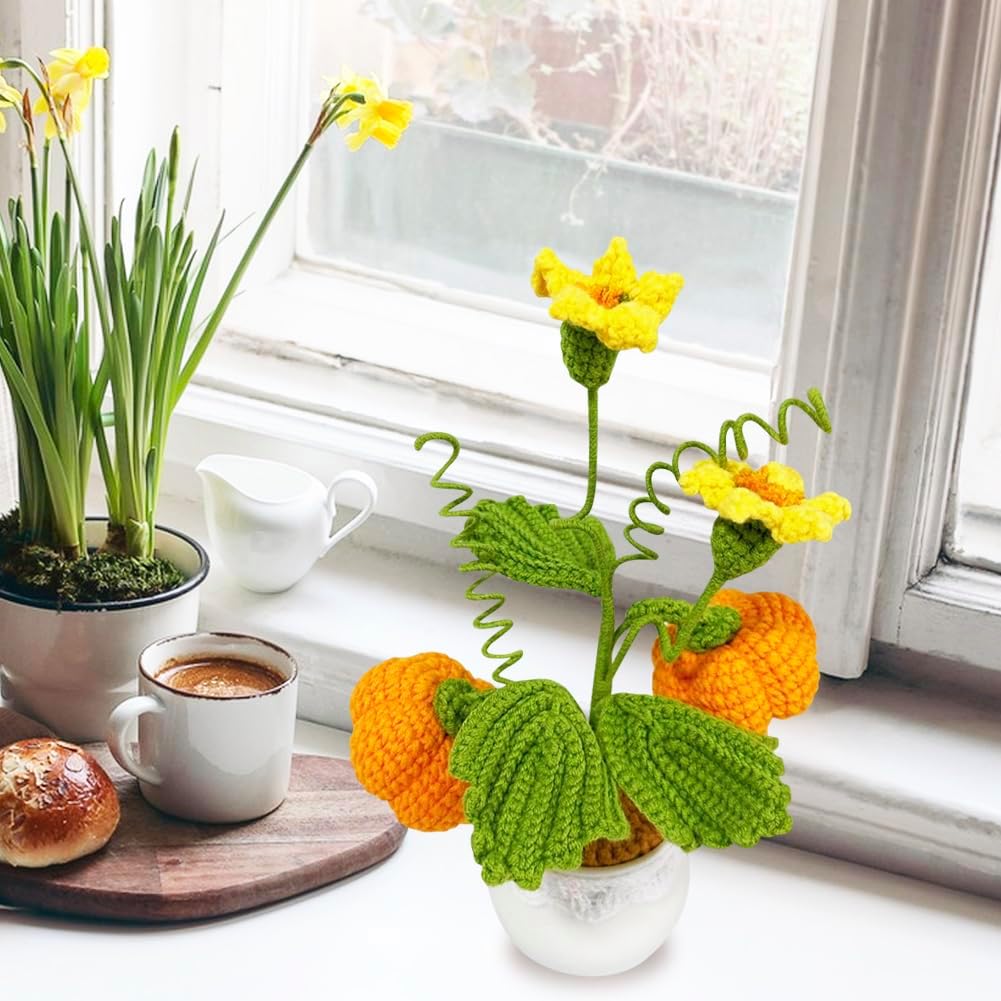 Magicherry Crochet Pumpkin Potted Plants Decor