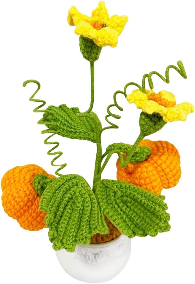 Magicherry Crochet Pumpkin Potted Plants Decor