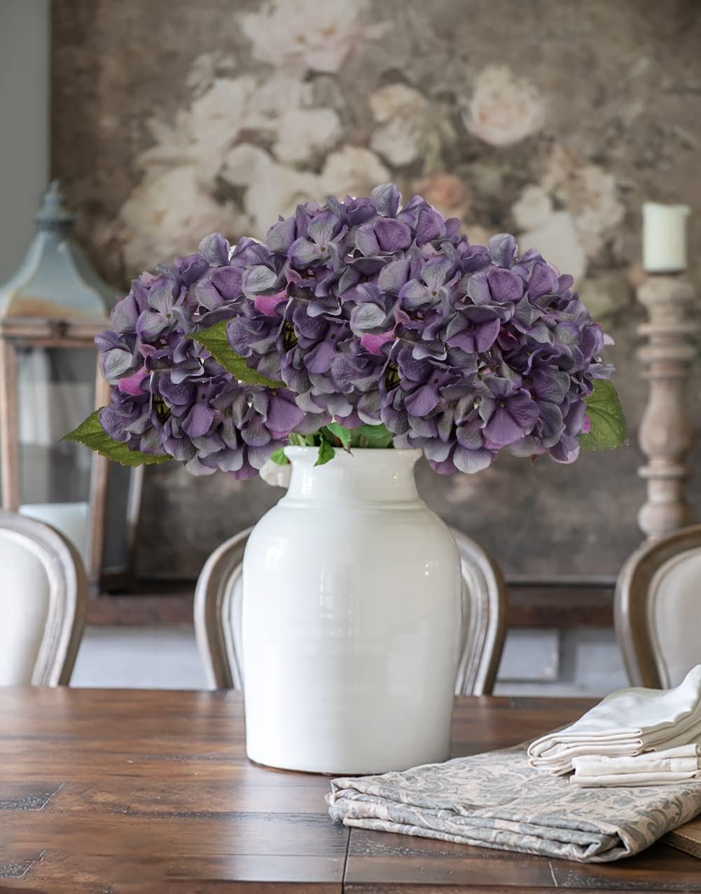 DILATATA 4 Pcs Purple Dried Touch Hydrangea Artificial Flowers 17 Inch Tall