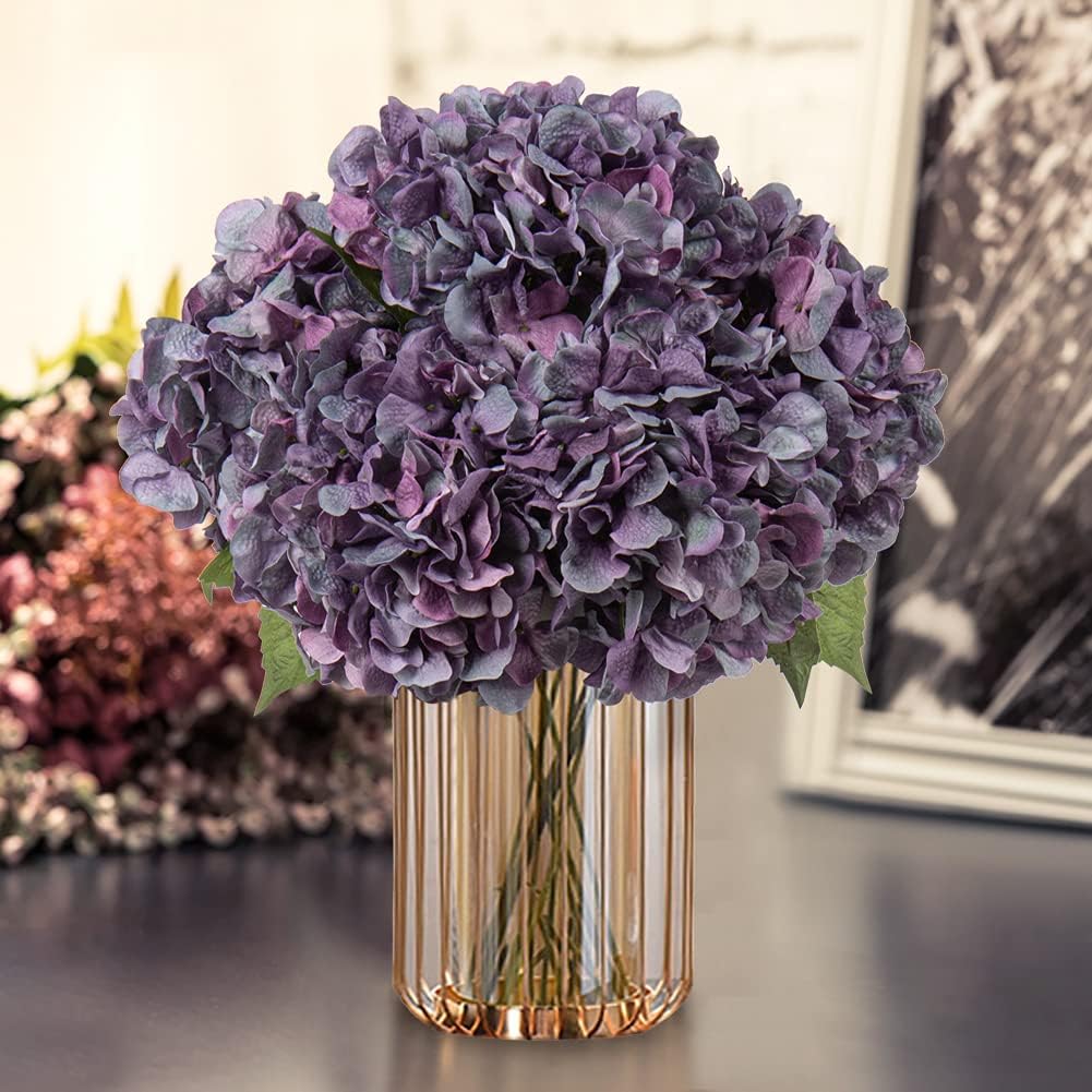 DILATATA 4 Pcs Purple Dried Touch Hydrangea Artificial Flowers 17 Inch Tall