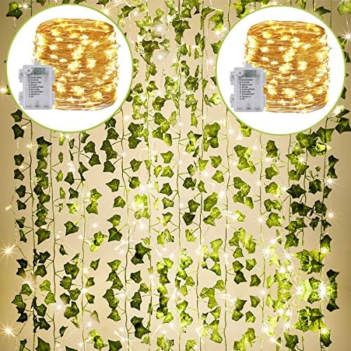 KASZOO 24Pack Artificial Ivy Garland with LED Lights