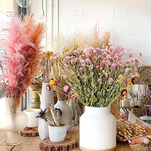 JOJAZE Dried Flower Bouquet Pink Globe Amaranth Natural Wedding Decor