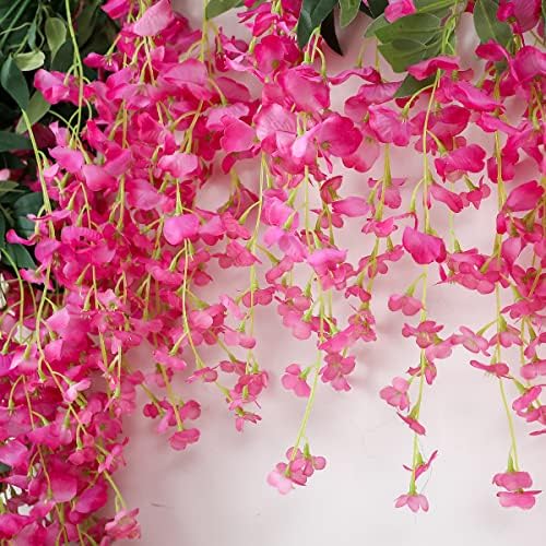 JUSTOYOU 3PCS Fuchsia Artificial Wisteria Garland