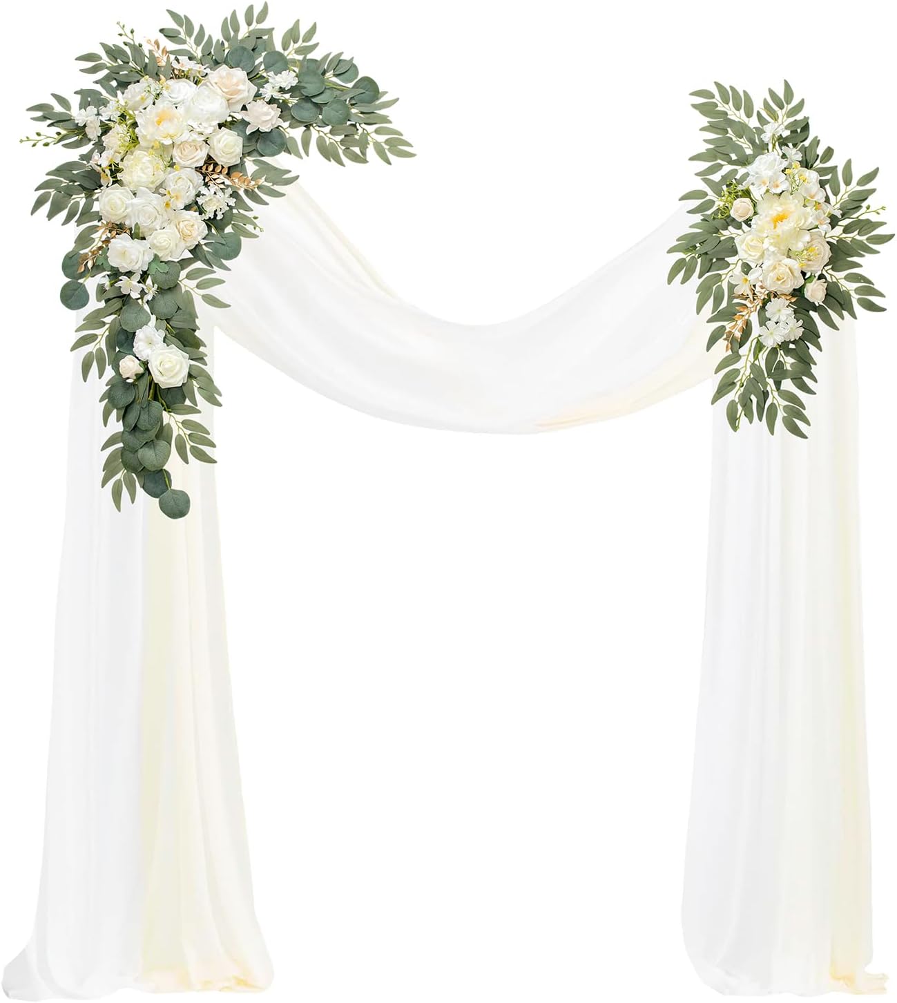 Odouzy Wedding Arch with Artificial Flowers and Drapes Set of 4