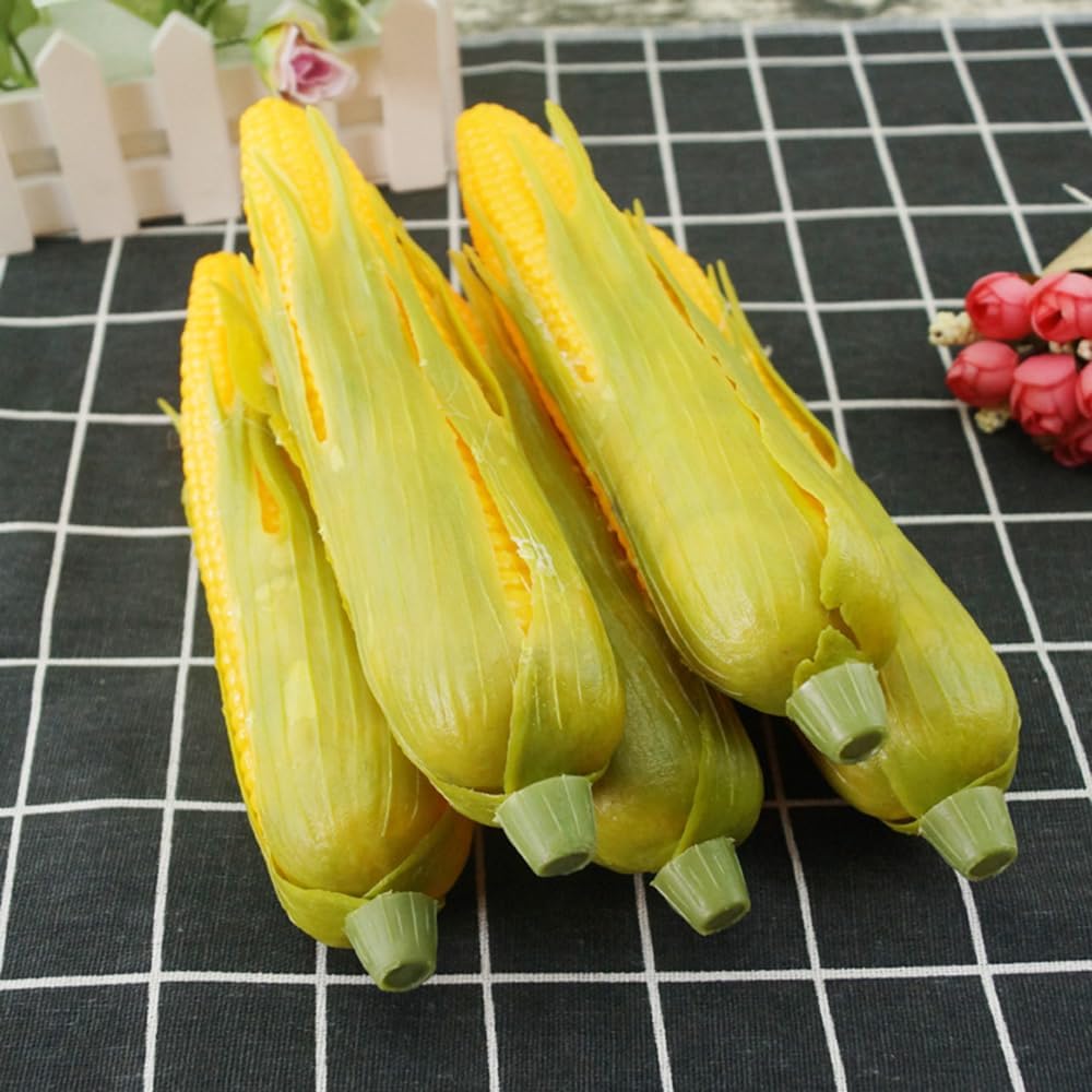 5Pcs Artificial Corn Plastic Corn Cob Fake Realistic Corn Stalks Decoration for Home Kitchen Photo Prop