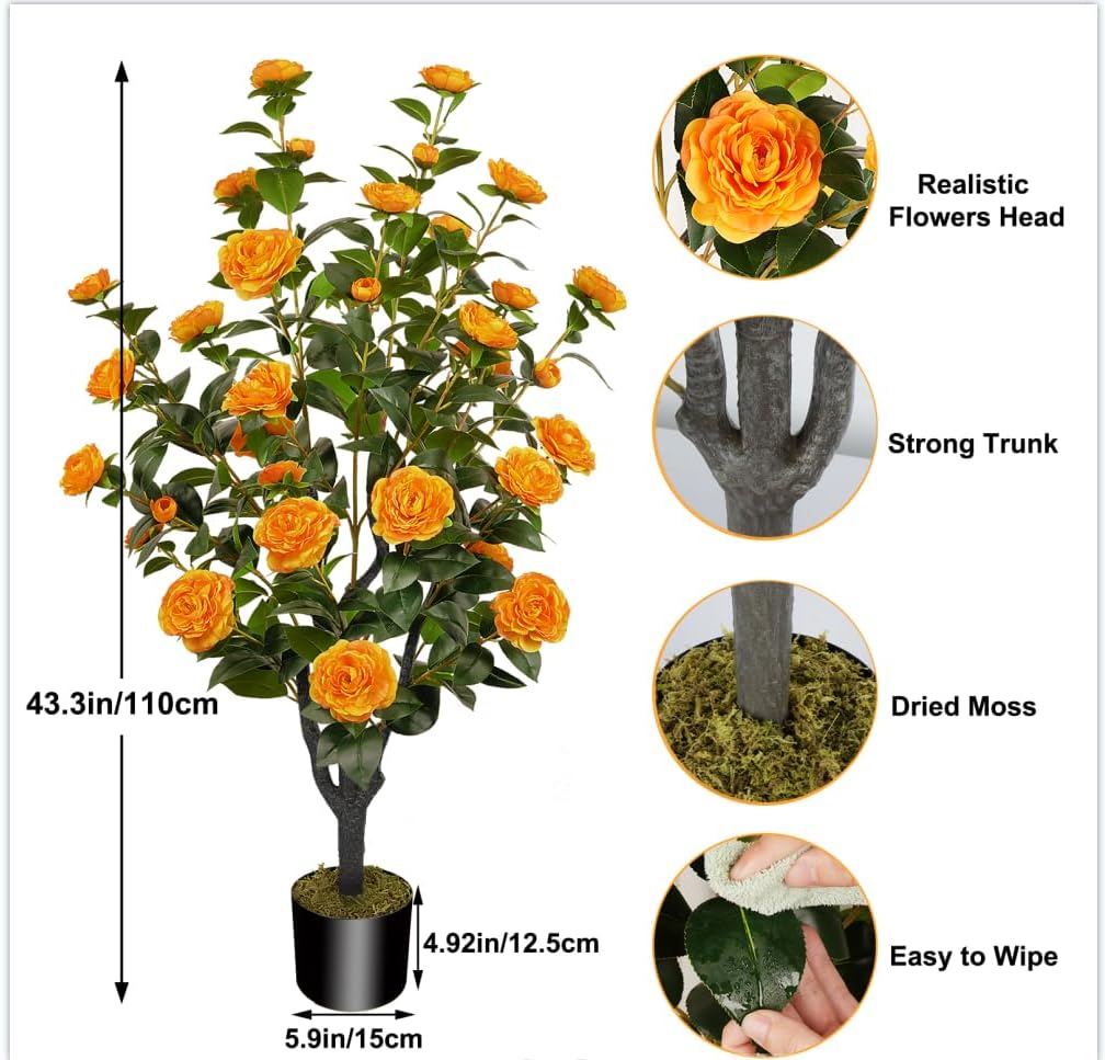 433 Inch Artificial Camellia Tree with Flowers
