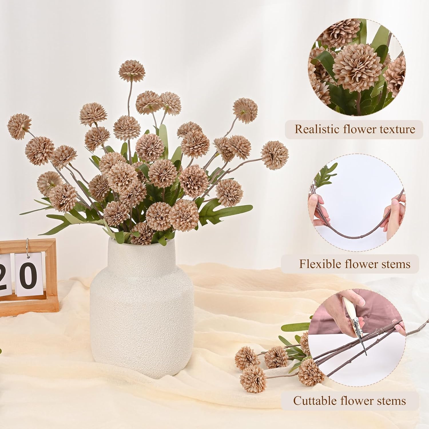 Waipfaru 10pcs Fake Silk Pompon Mum Artificial Flowers Set