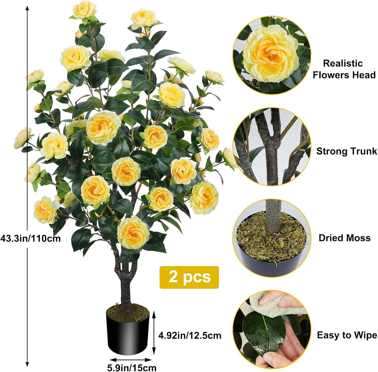36FT Artificial Camellia Tree 2PCS with Dried Moss