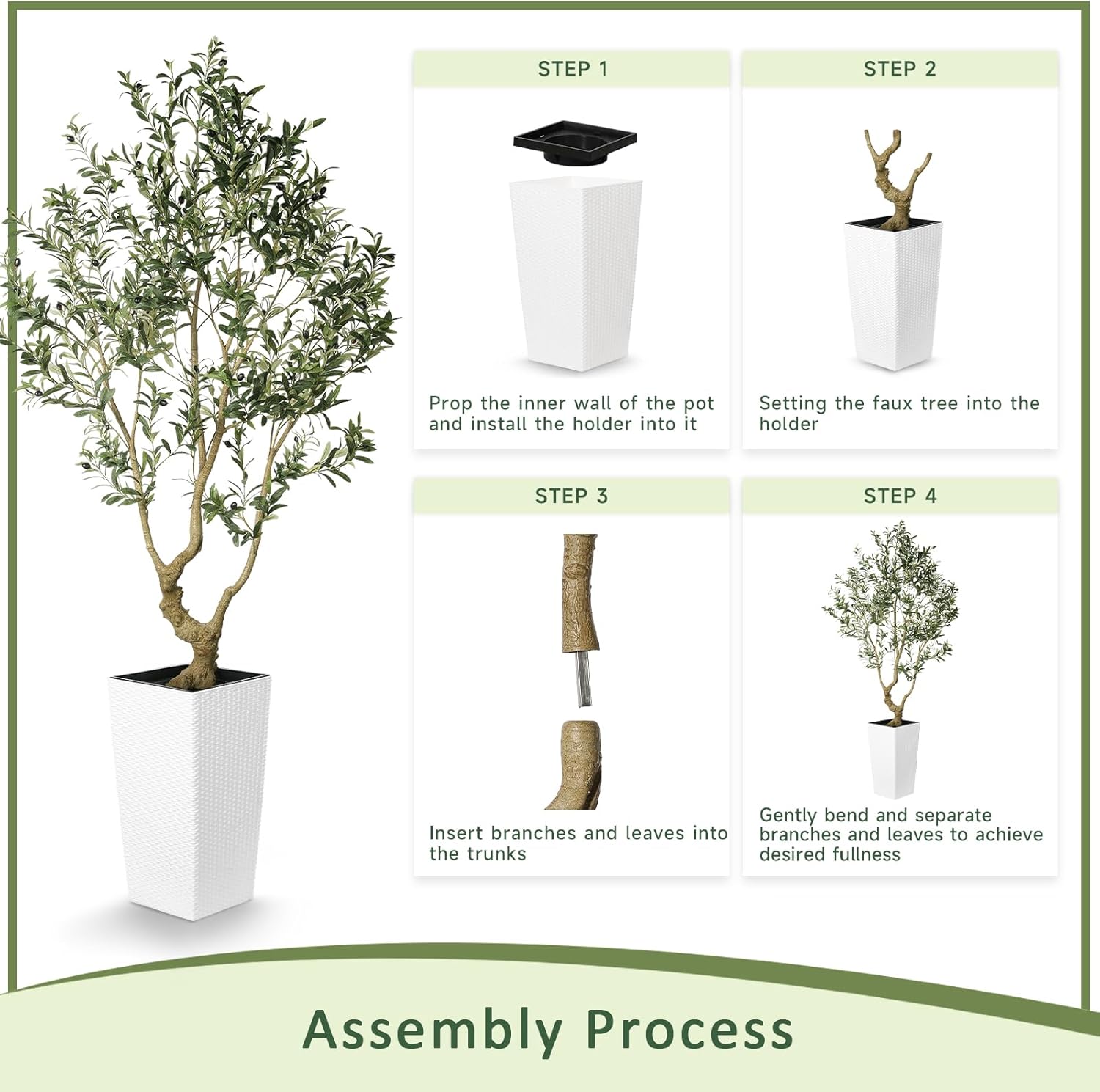 LYERSE Olive Tree 7 Feet Artificial with White Planter