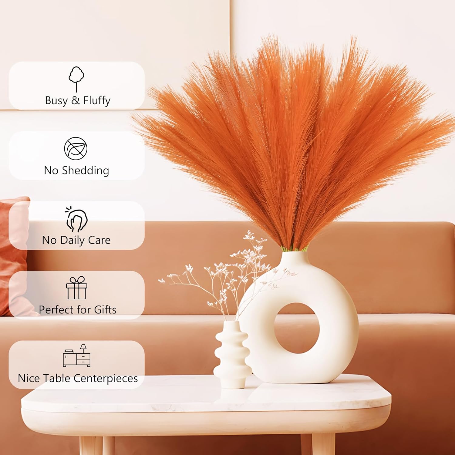50pcs Burnt Orange Artificial Pampas Grass Decor