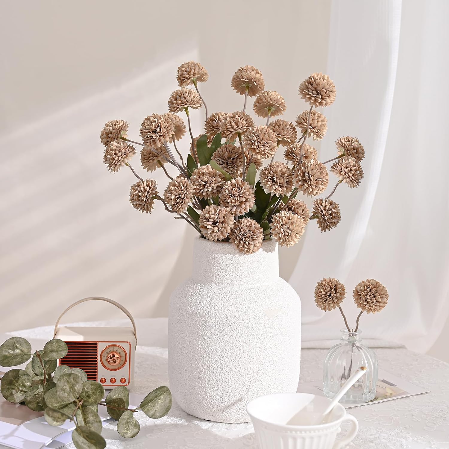 Waipfaru 10pcs Fake Silk Pompon Mum Artificial Flowers Set