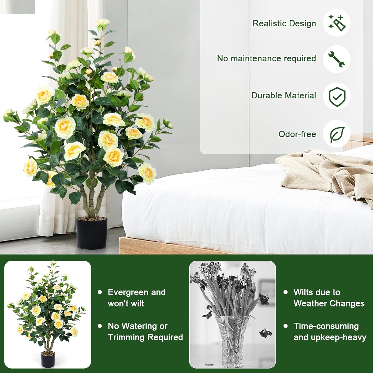 Artificial Camellia Tree 2 Pack 42 Inch Faux Floral Plants