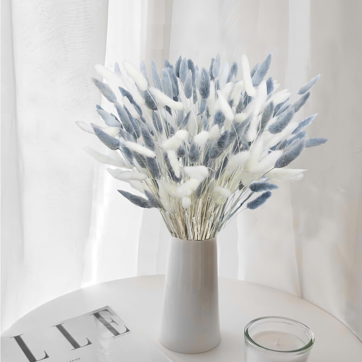 120Pcs Dried Bunny Tails Gray White Pampas Grass Boho Decor