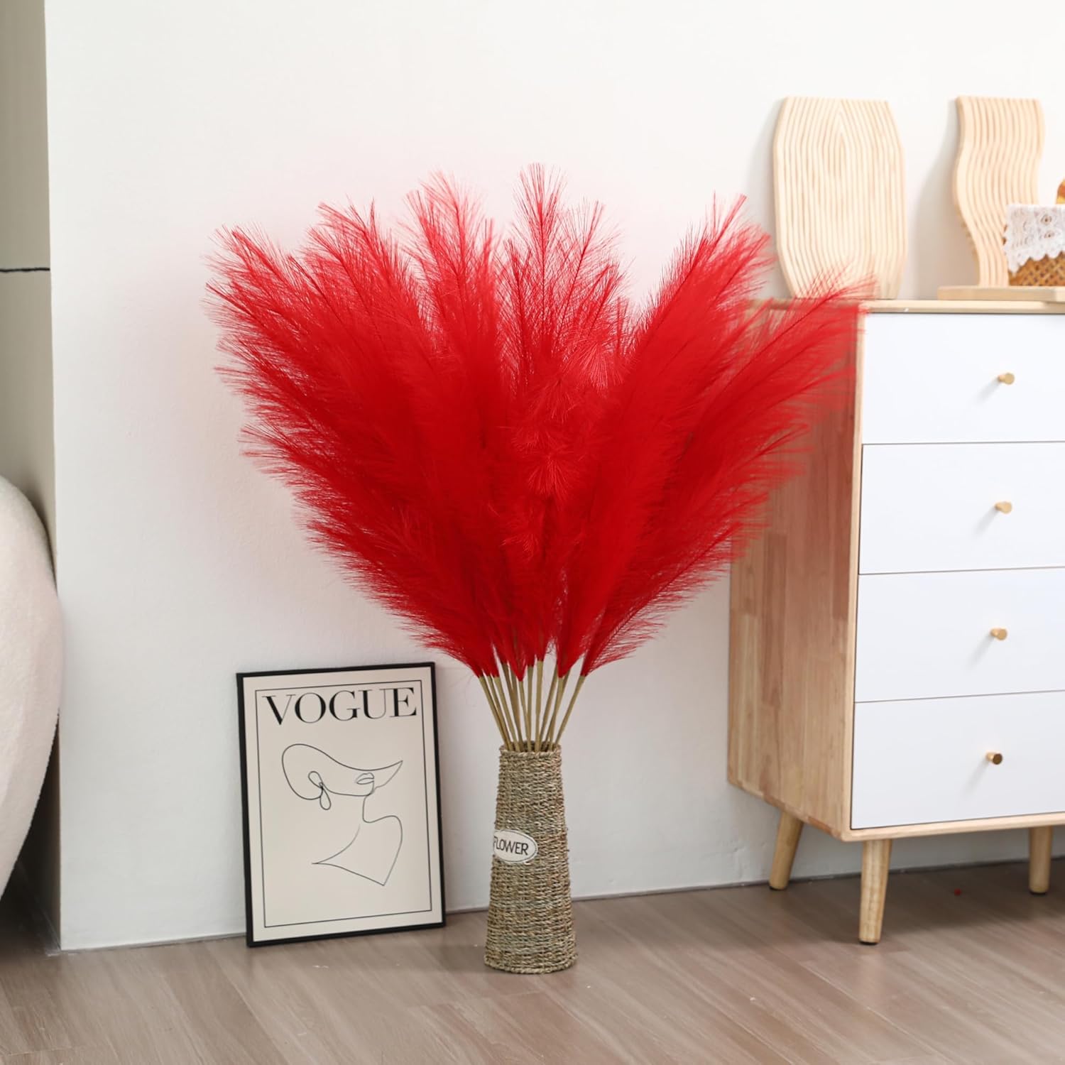 Red Pampas Grass Decor - 45 Inch Set of 8
