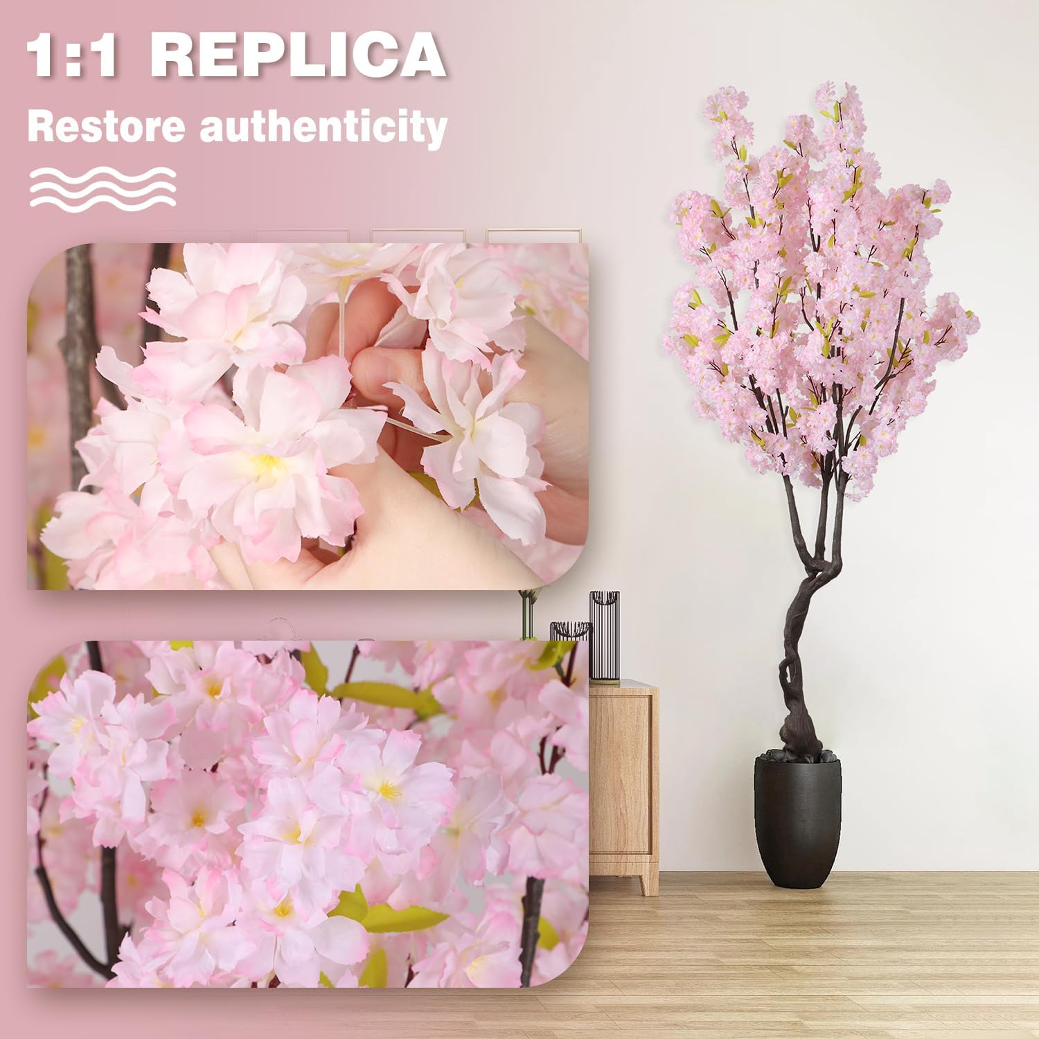 68ft Tall Pink Artificial Cherry Blossom Tree with Sturdy Pot