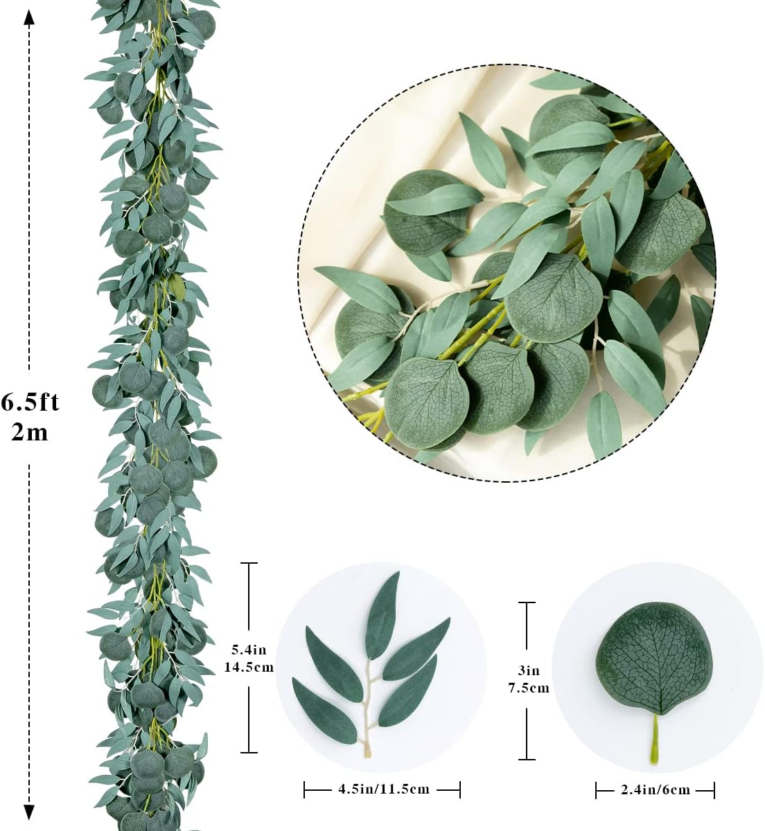 Kisflower 5 Pack Green Eucalyptus Garland with Willow Leaves