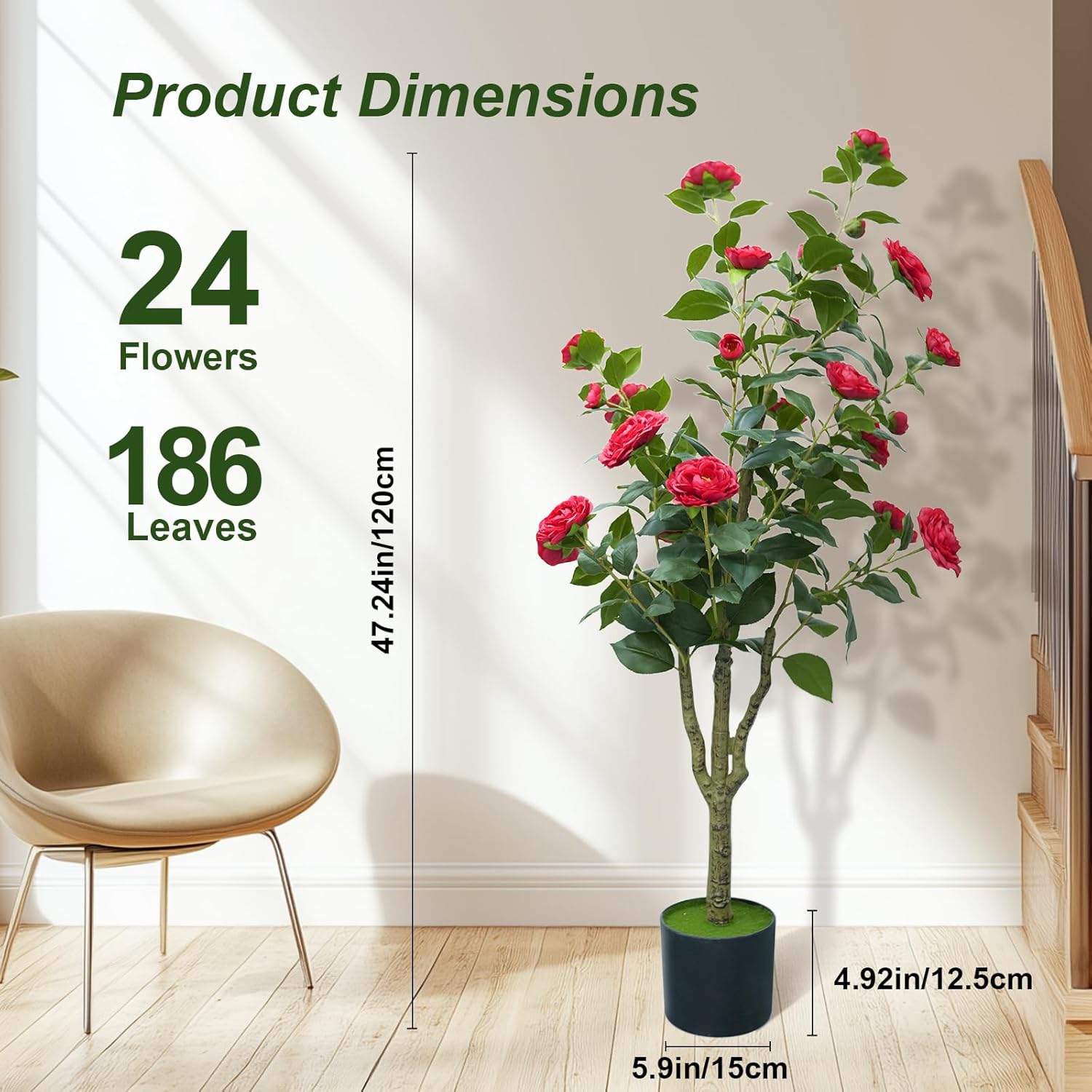 4ft Artificial Camellia Tree with White Silk Flowers - Set of 2