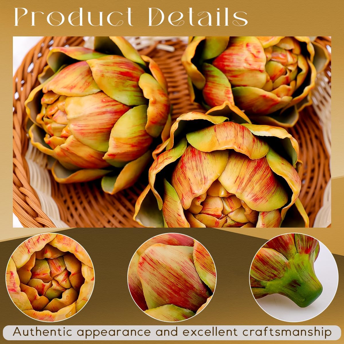 3Pcs Large Faux Artichoke Home Decor Artificial Vegetable Bowl Filler