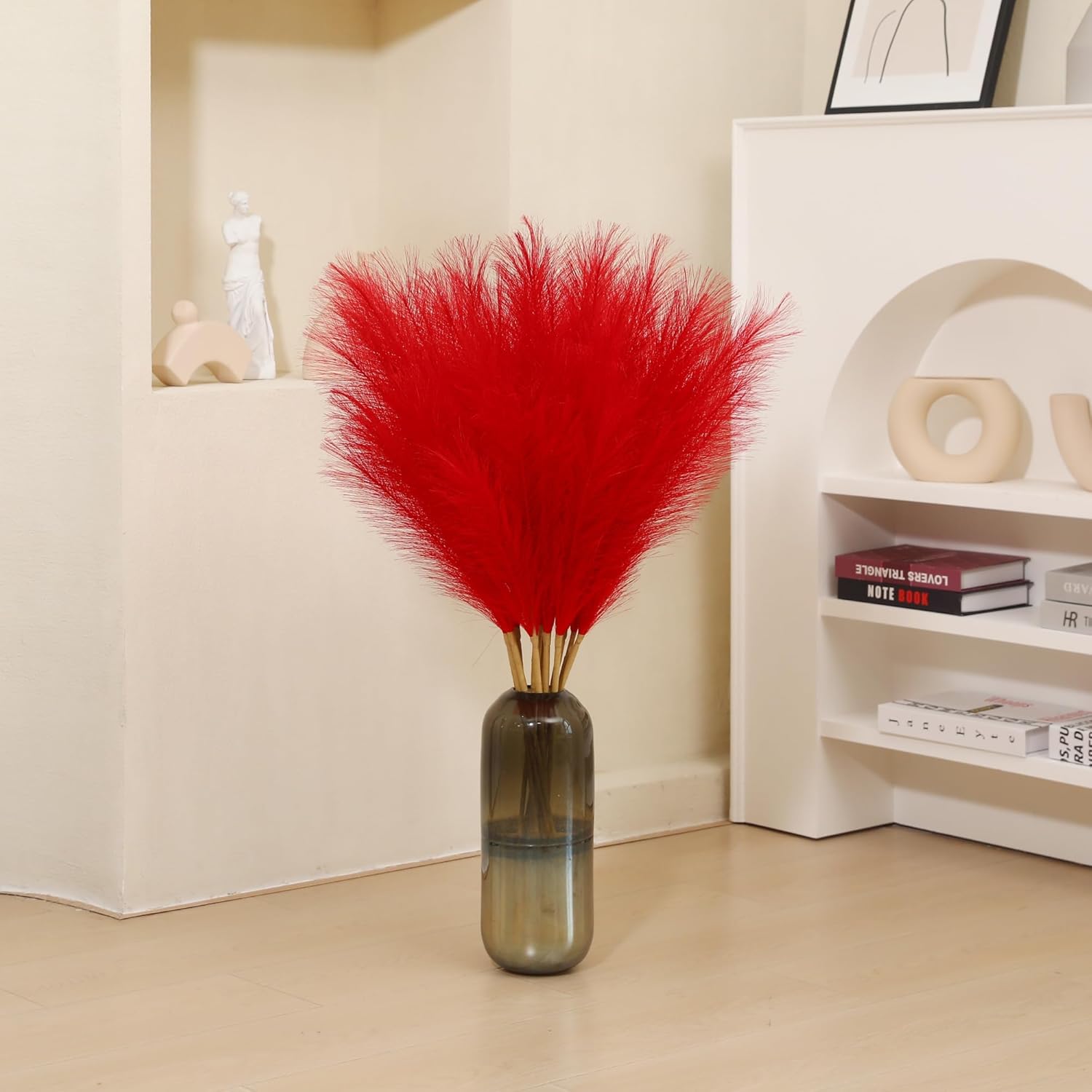 9 Stems Red Pampas Grass - 38 Inch Tall Artificial Decor