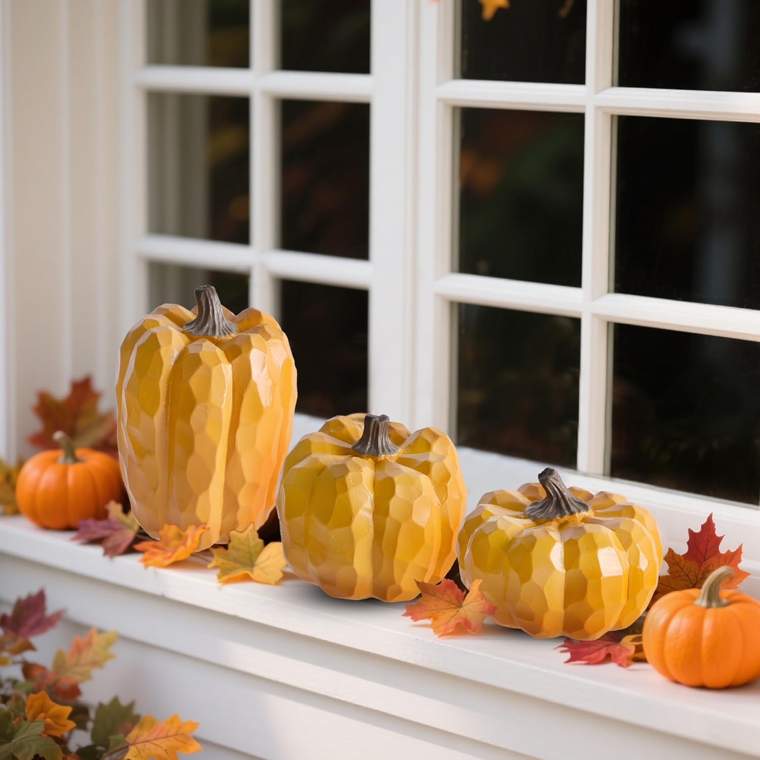 Winemana Artificial Yellow Pumpkin Centerpiece Set of 3