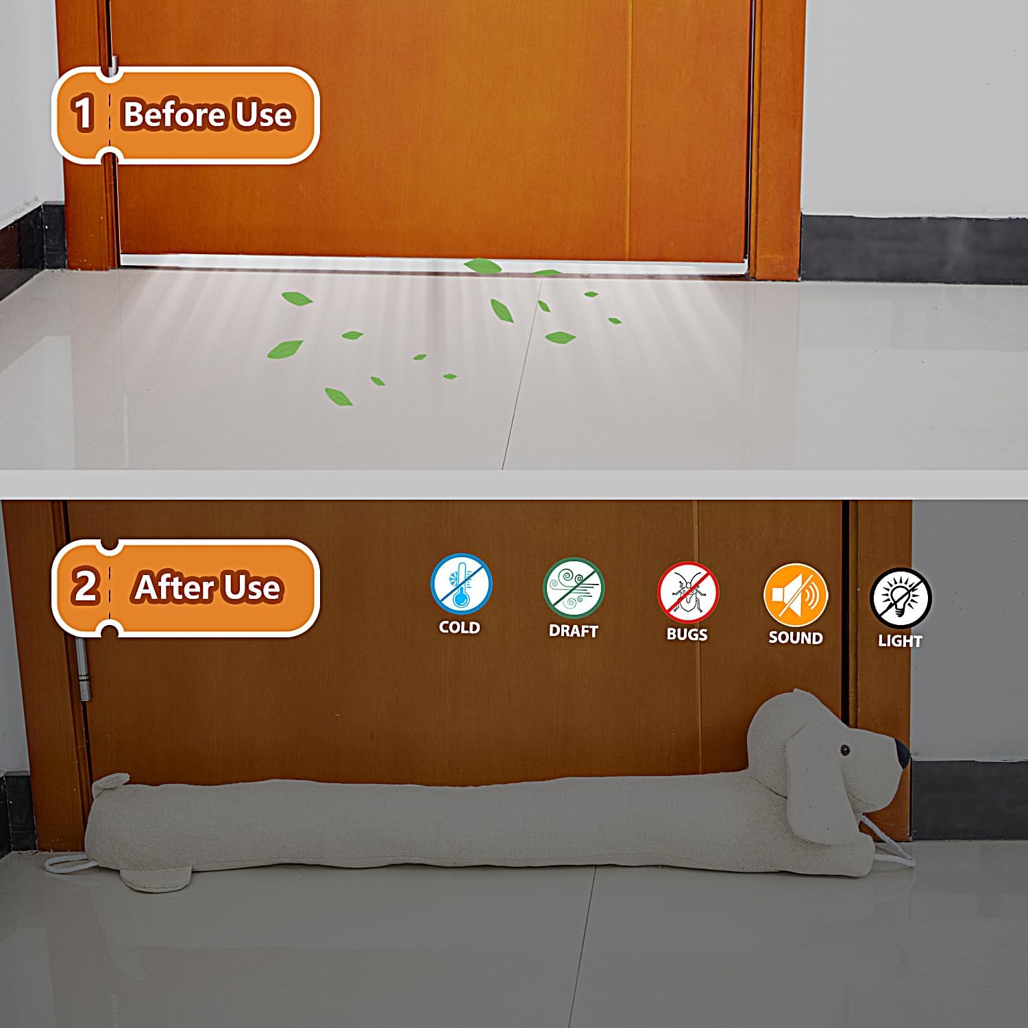 34 Inch Heavy Duty Draft Stopper with Cute Animal Design - Yellow Dog