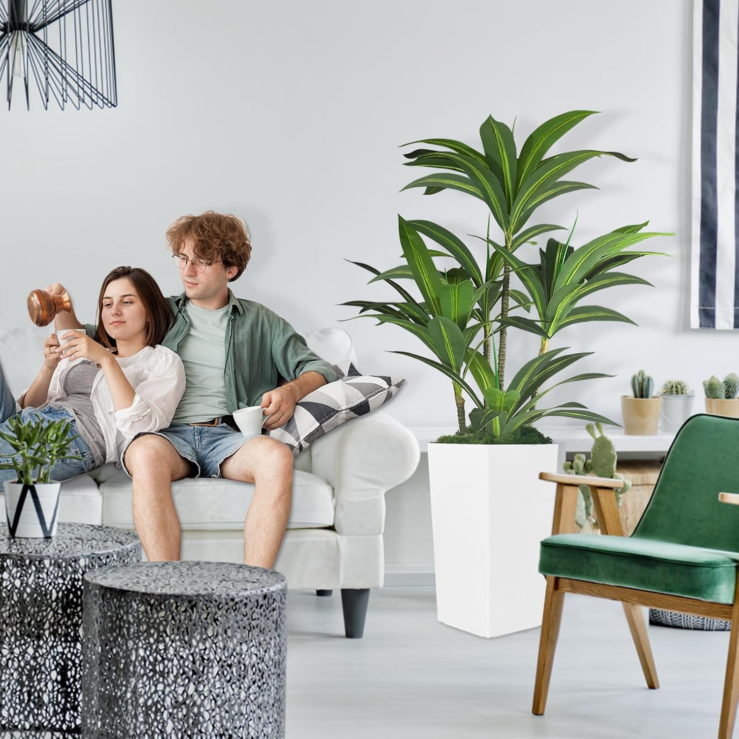 Realistic Artificial Dracaena Tree 5FT with White Planter
