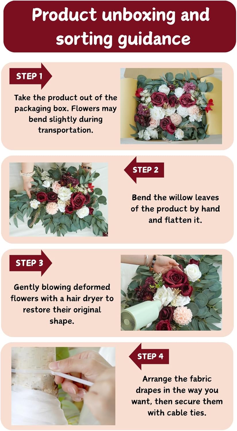 Artificial Wedding Arch Flowers Kit Pack of 4 Burgundy Blush