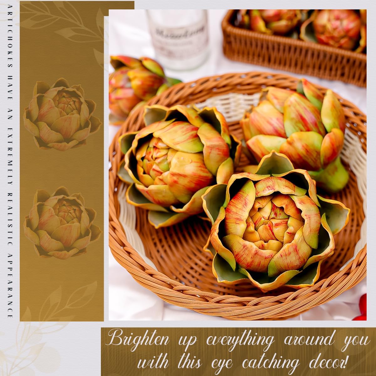 3Pcs Large Faux Artichoke Home Decor Artificial Vegetable Bowl Filler