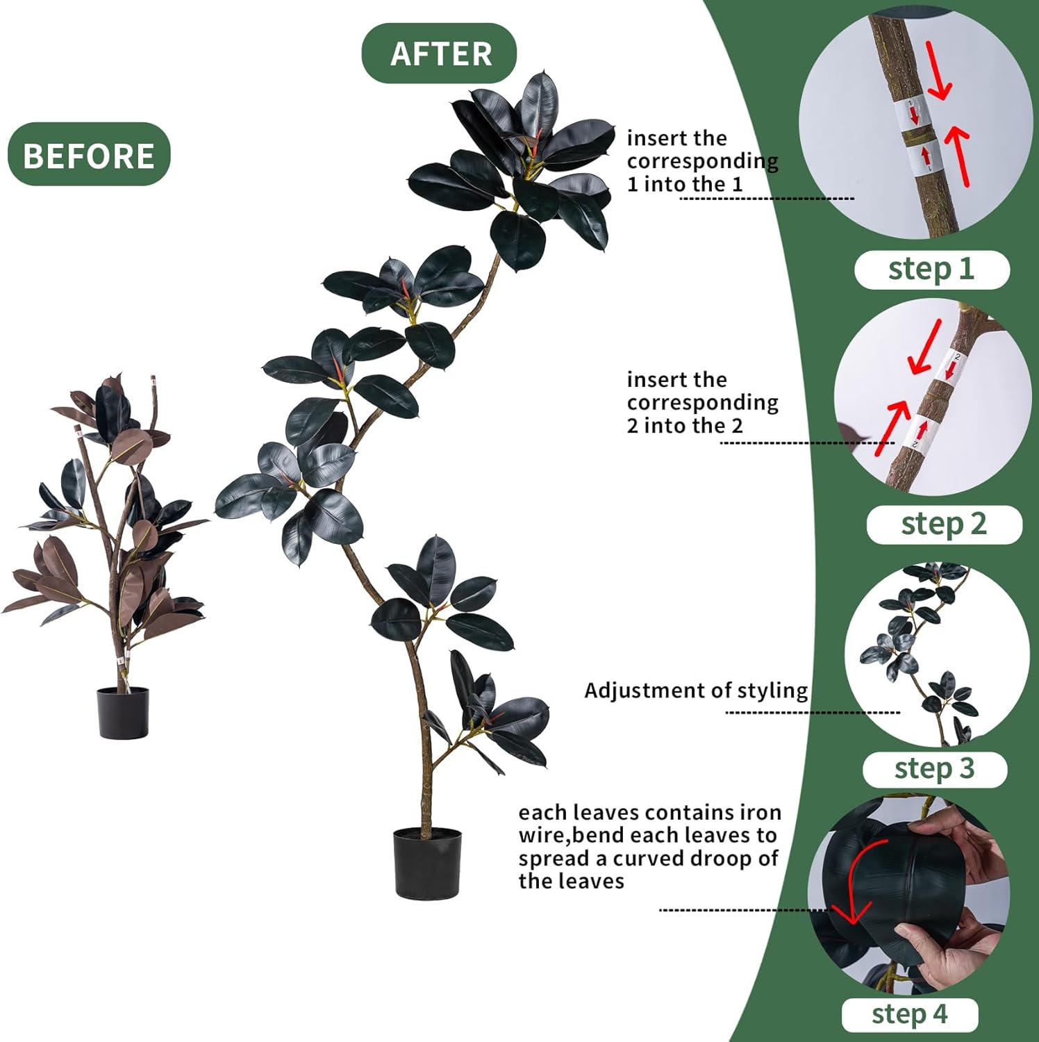 52ft Artificial Rubber Tree Faux Plants for Home Decor