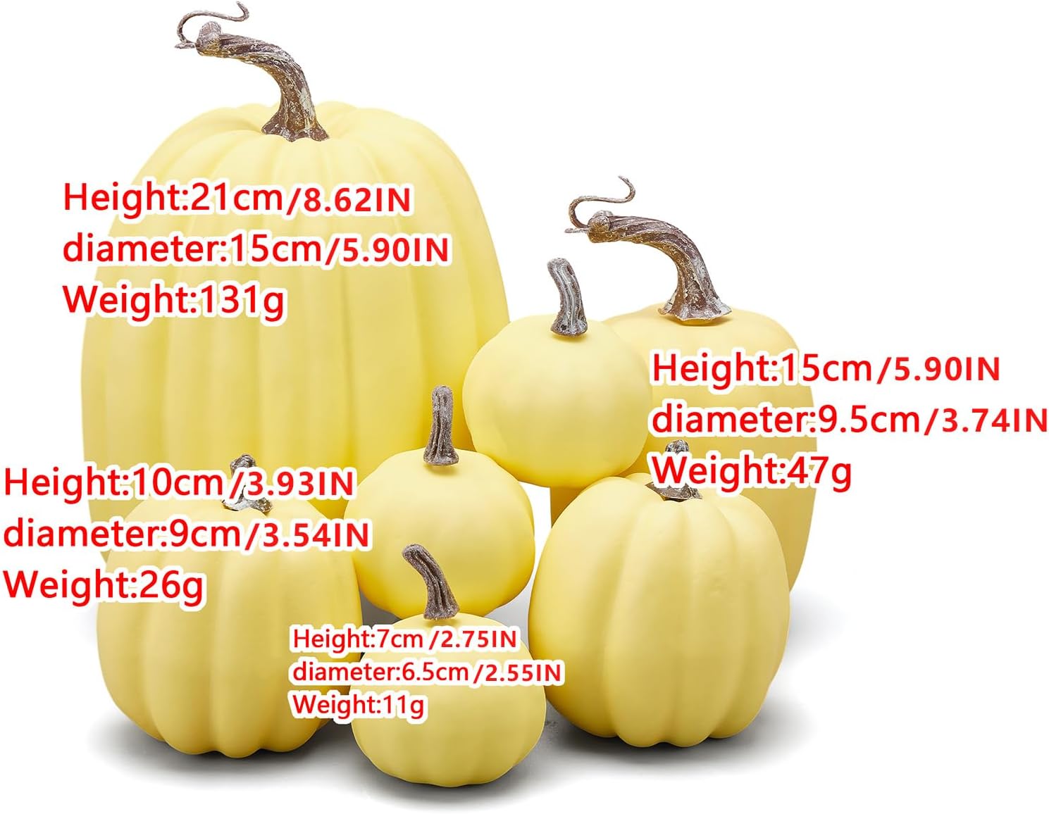 7Pcs Artificial Pumpkins Faux Foam Fall Decor Yellow
