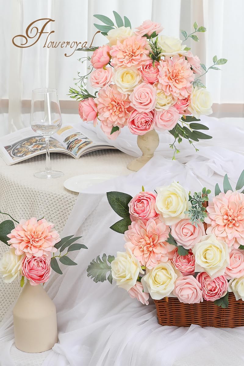 Floweroyal Artificial Flowers Rose Dahlia Set for Wedding DIY