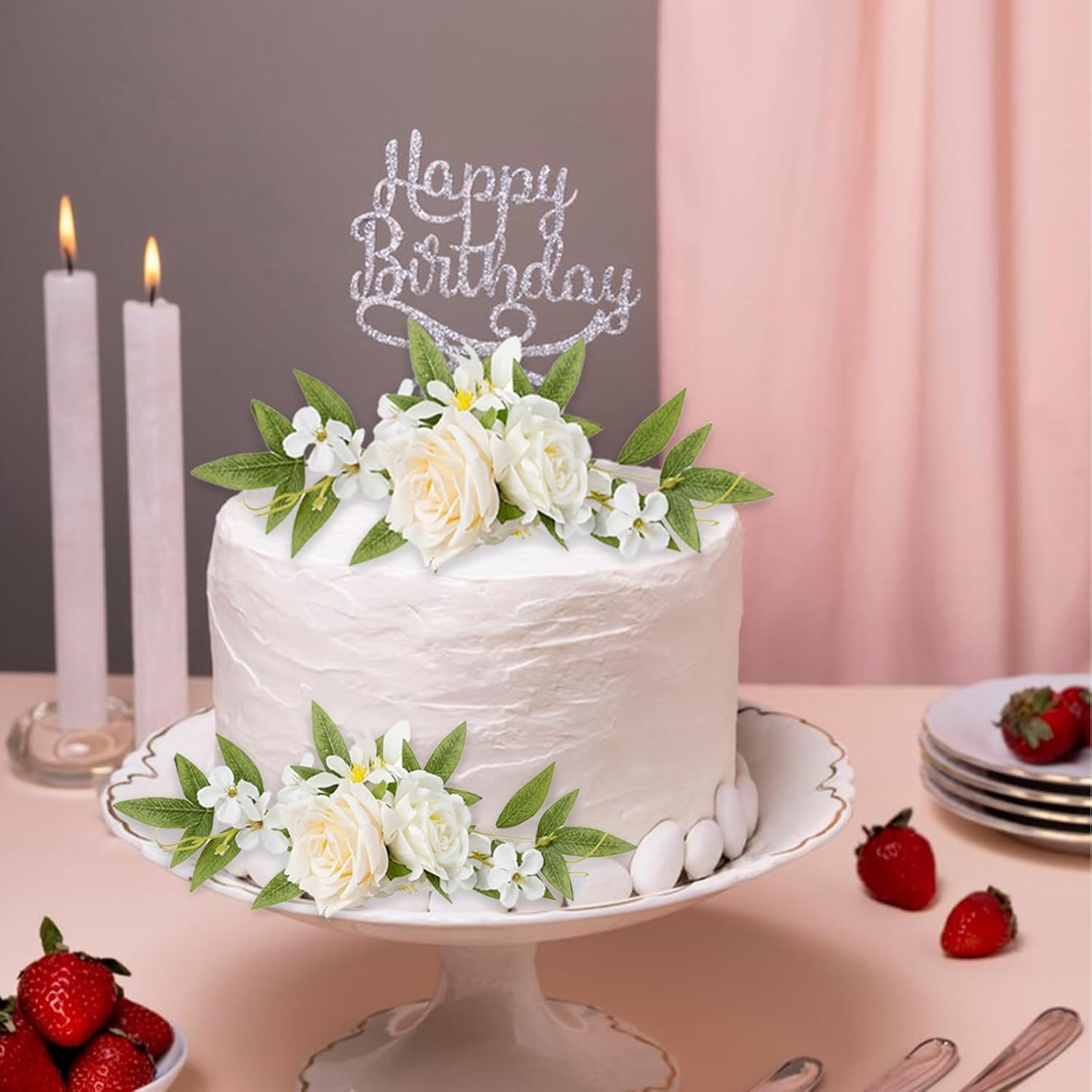 Keebgyy 3 Piece Rustic Wedding Cake Topper Flowers