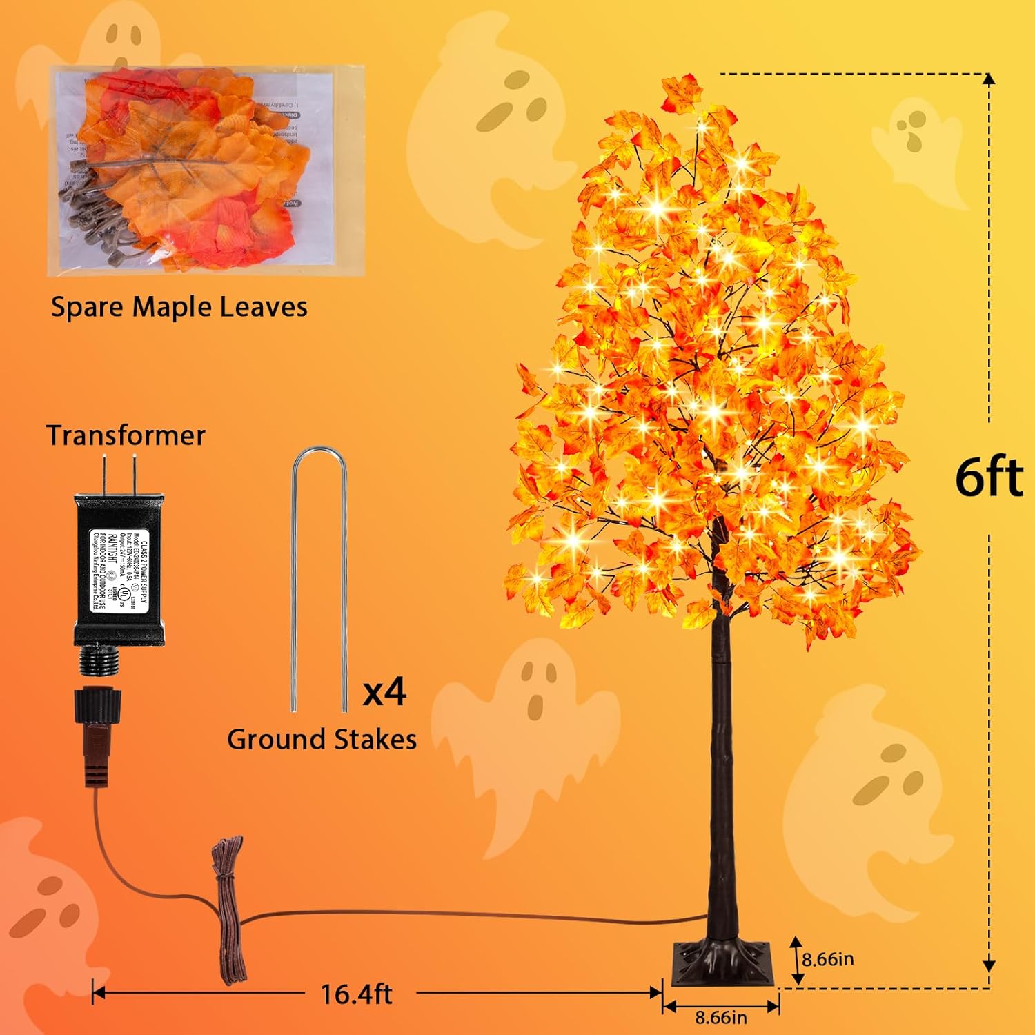 6FT Lighted Maple Tree with 120 Warm White LED Lights