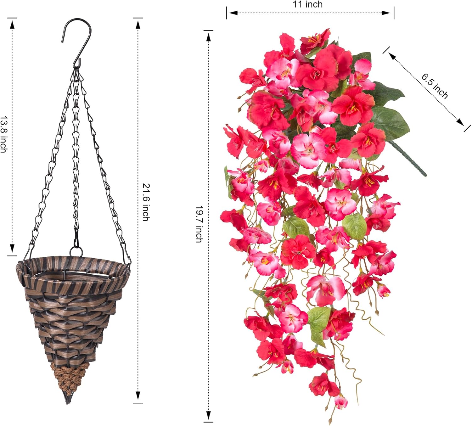 HyeFlora Fake Hanging Hibiscus Flower Basket RedPink