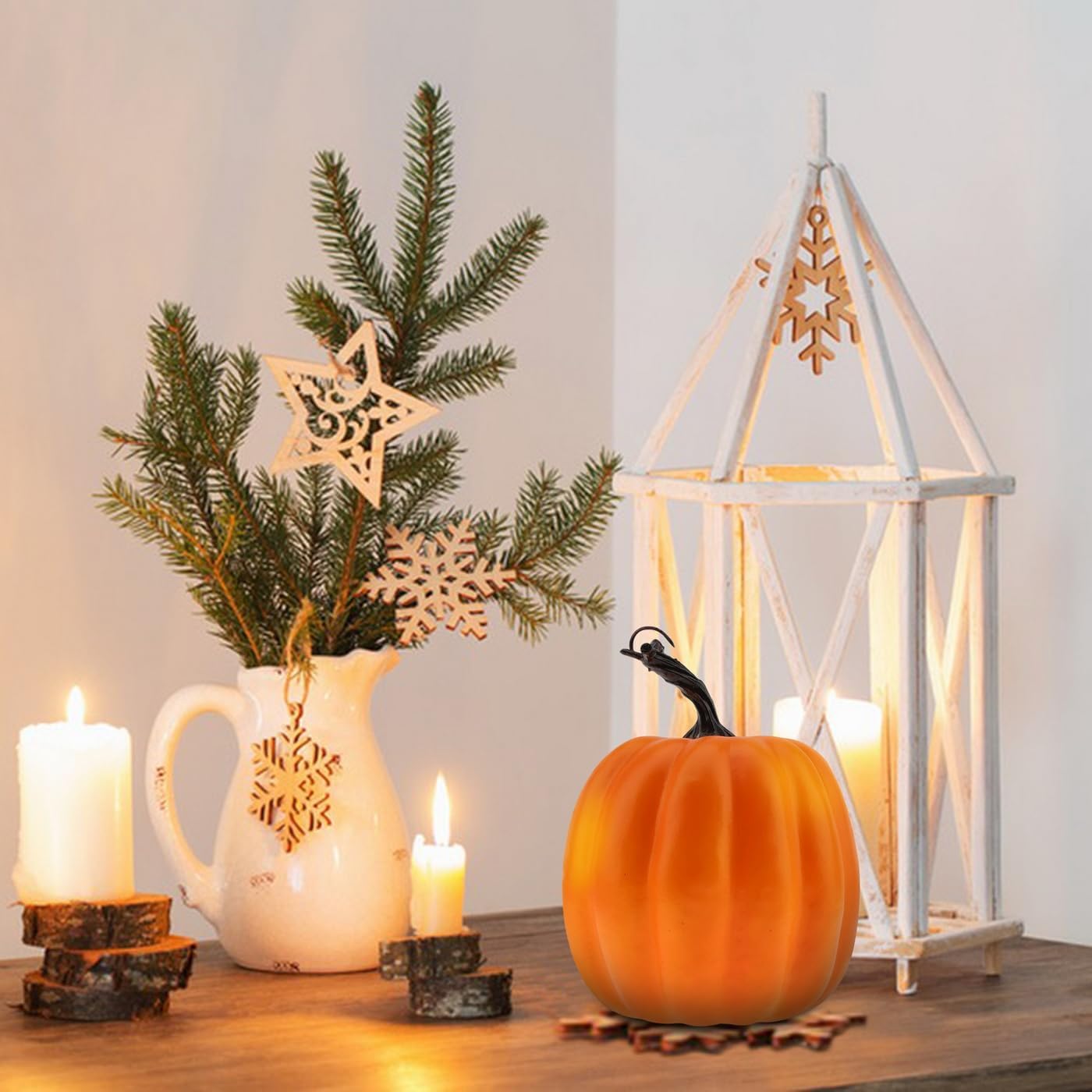 Woration 5 Inch Artificial Orange Pumpkin Decor