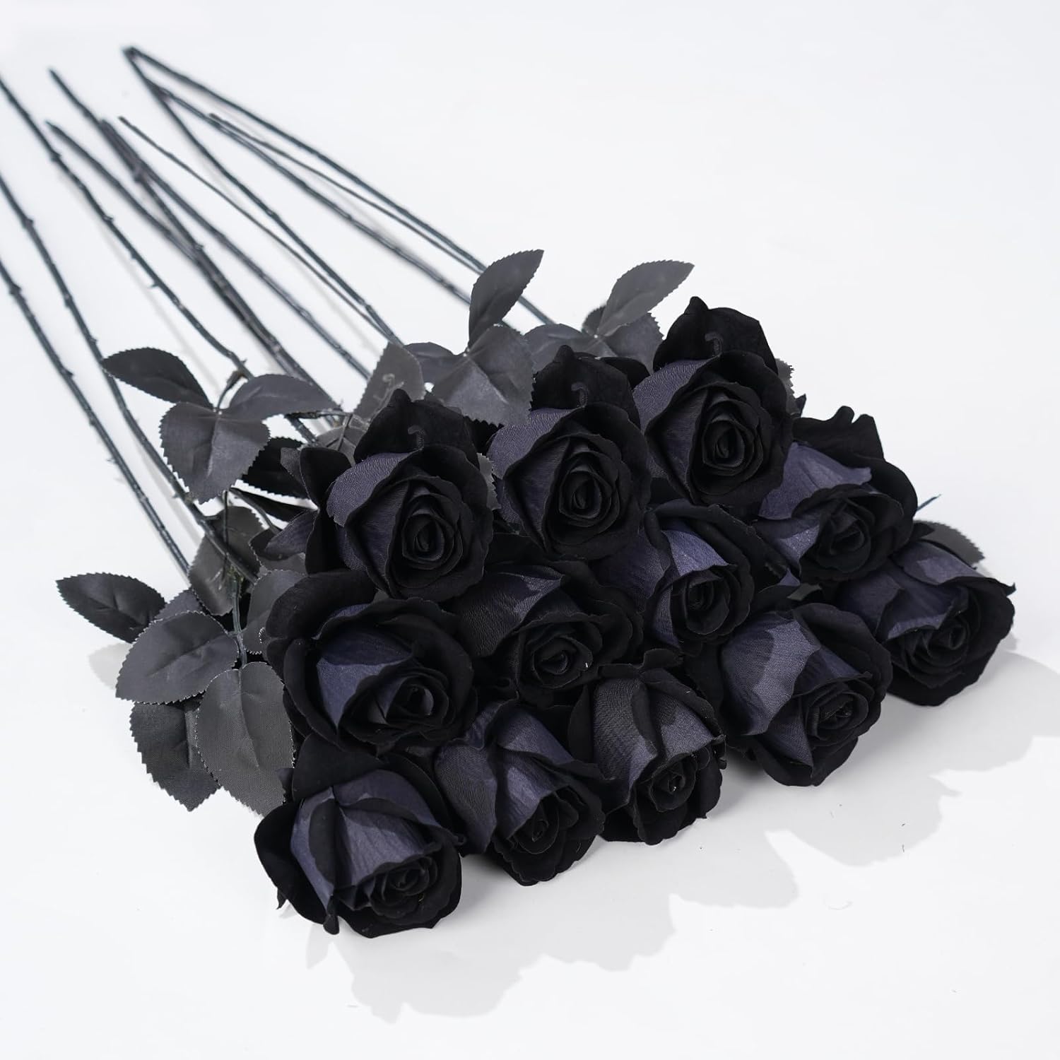 12 Pcs Black Roses Artificial Flowers with Long Stem